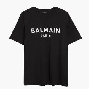 Balmain Men’s Authentic Logo Graphic T-Shirt in Eab Black/ White Size L